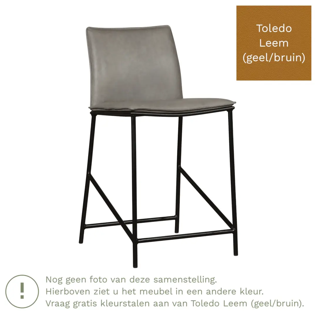 afbeelding van Leren barkruk Favor laag - Poten staal rond zwart