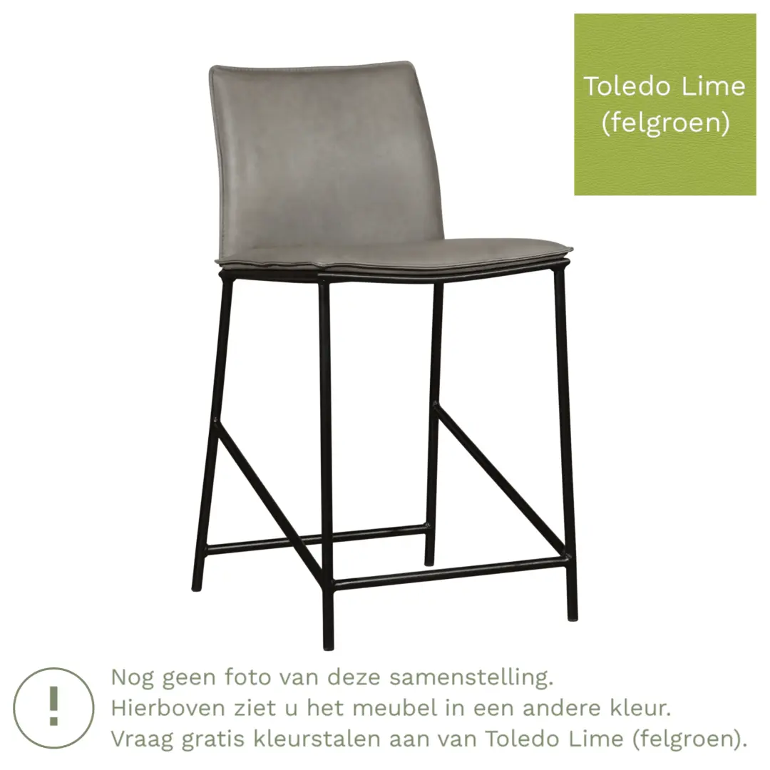 afbeelding van Leren barkruk Favor laag - Poten staal rond zwart