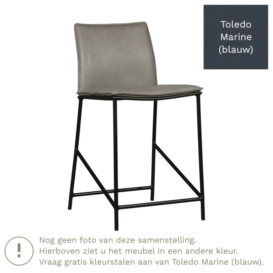 afbeelding van Leren barkruk Favor laag - Poten staal rond zwart