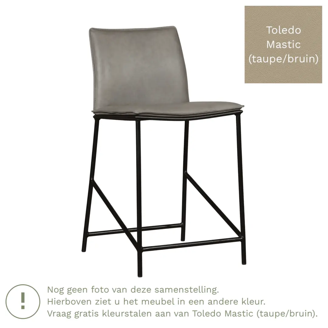 afbeelding van Leren barkruk Favor laag - Poten staal rond zwart