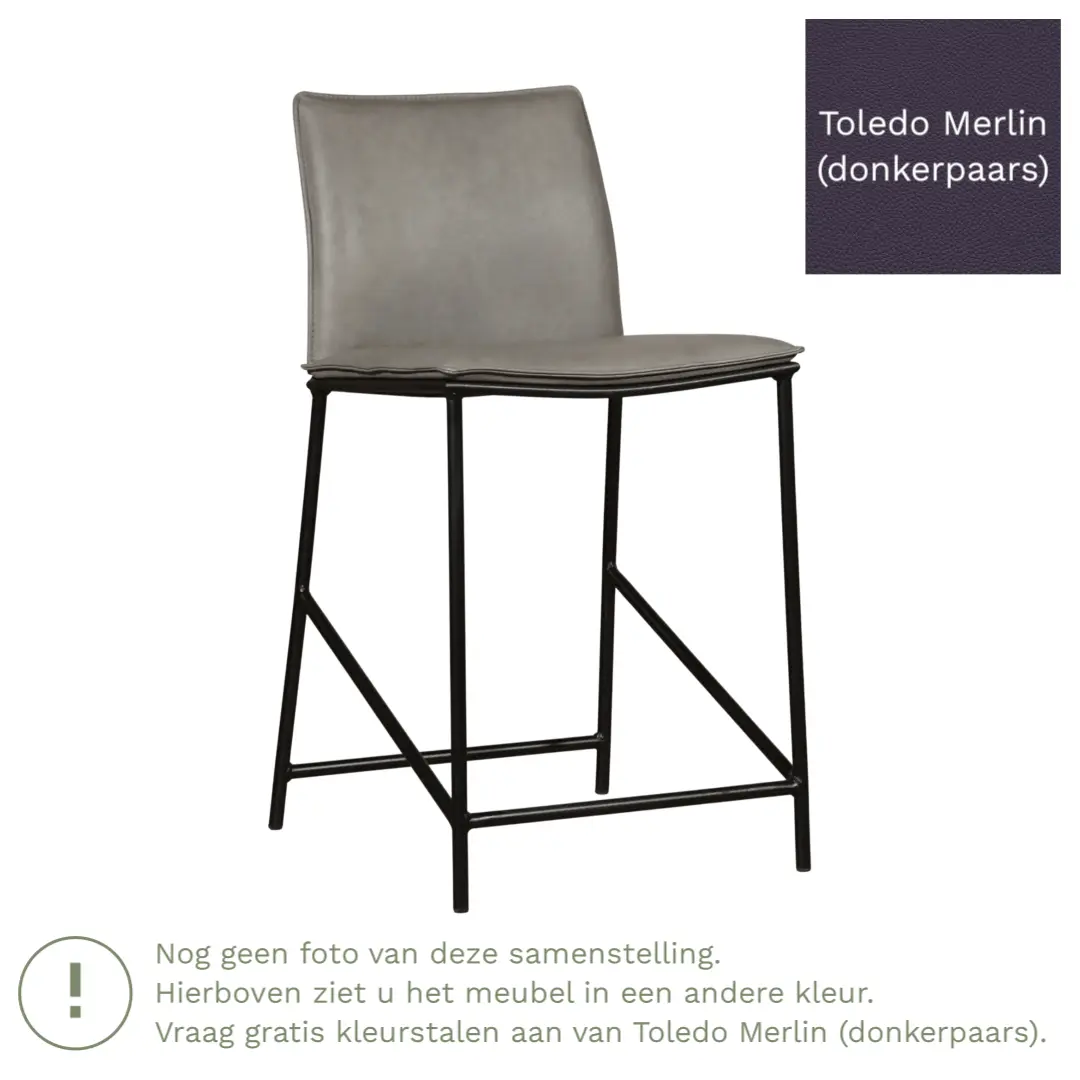 afbeelding van Leren barkruk Favor laag - Poten staal rond zwart