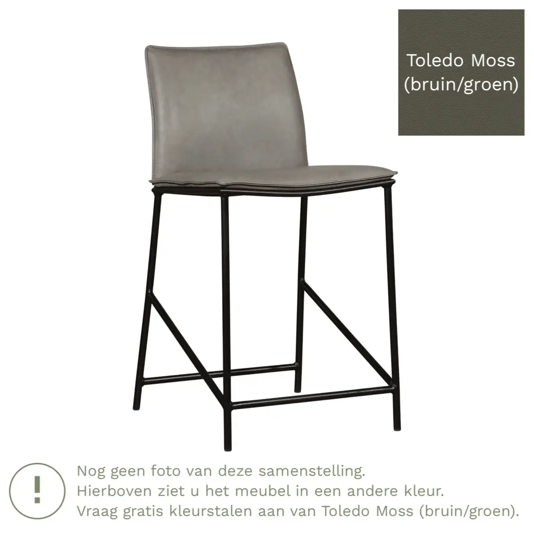 afbeelding van Leren barkruk Favor laag - Poten staal rond zwart