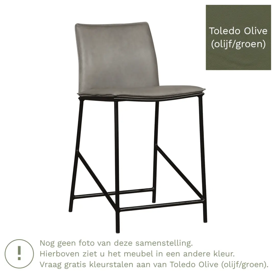 afbeelding van Leren barkruk Favor laag - Poten staal rond zwart