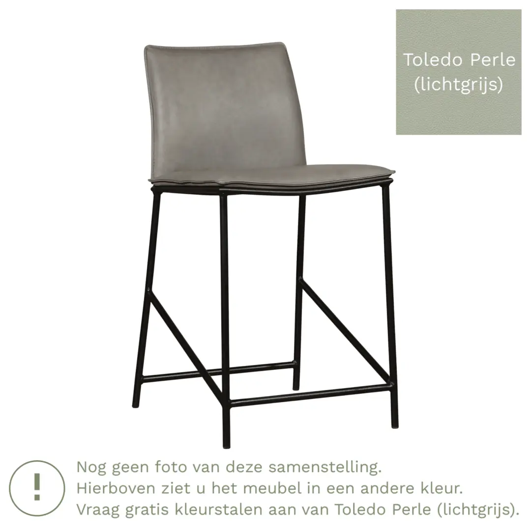 afbeelding van Leren barkruk Favor laag - Poten staal rond zwart