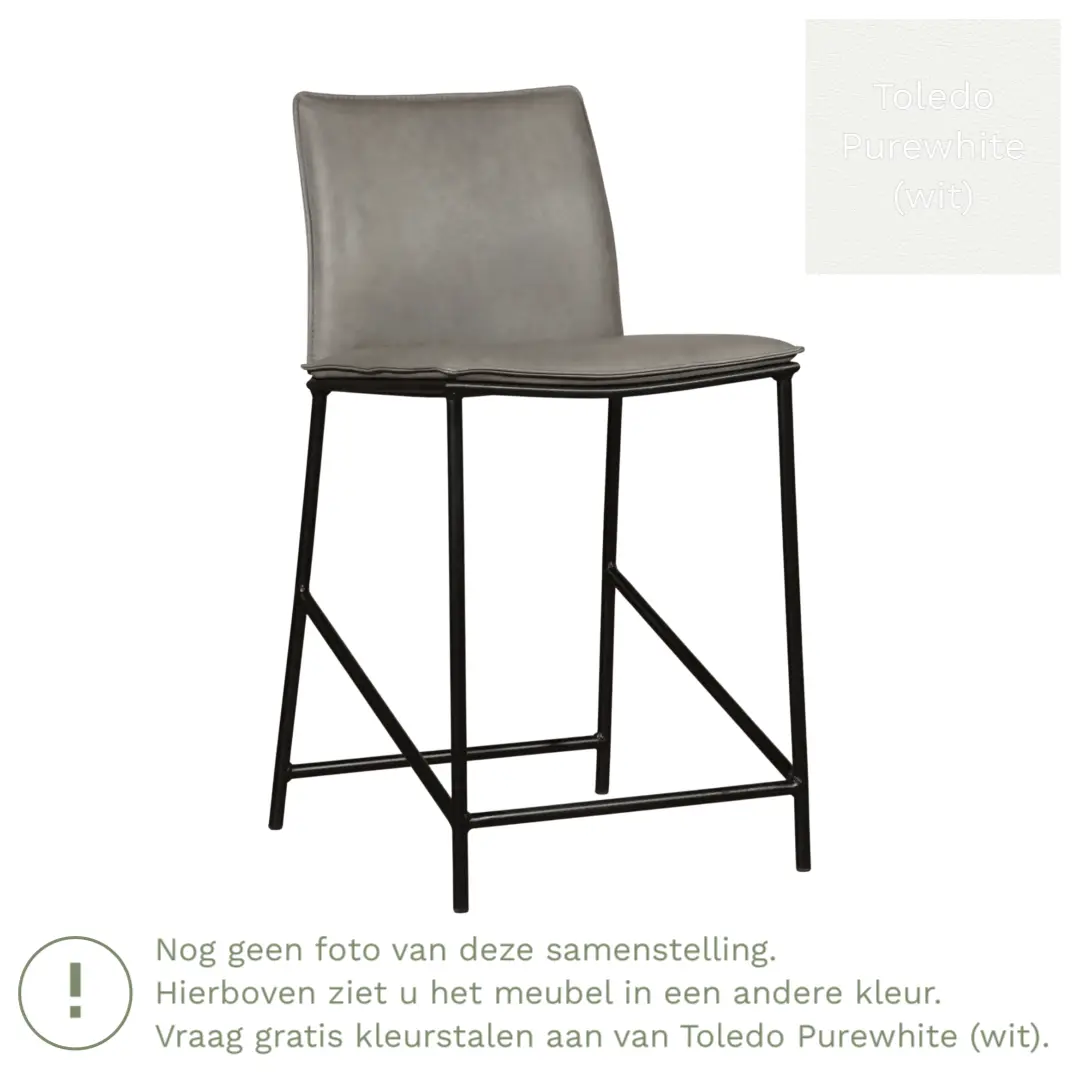 afbeelding van Leren barkruk Favor laag - Poten staal rond zwart