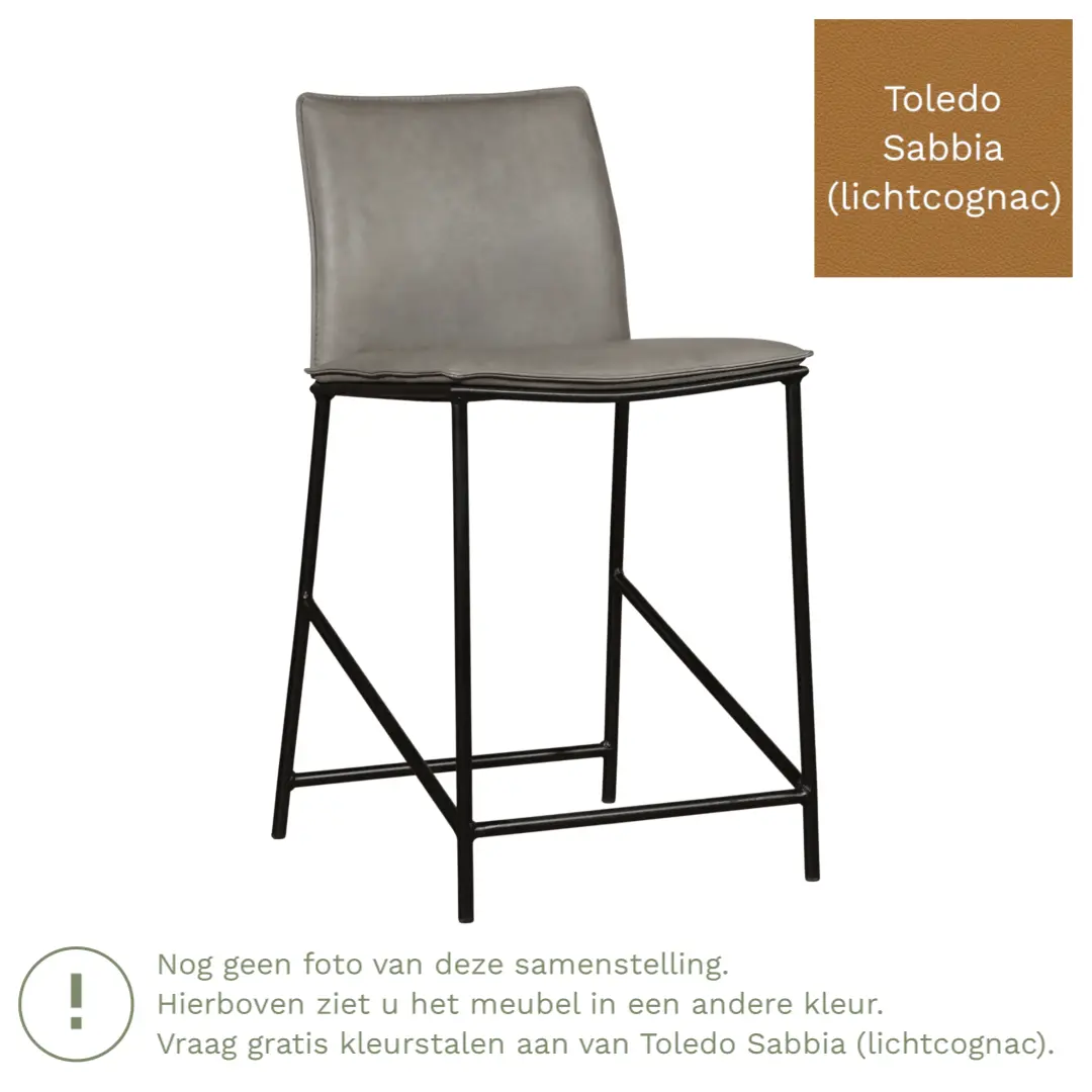 afbeelding van Leren barkruk Favor laag - Poten staal rond zwart