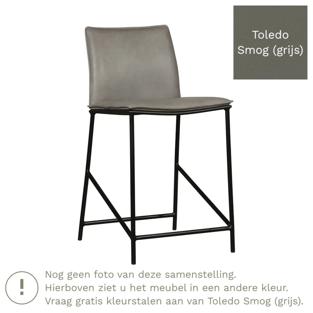 afbeelding van Leren barkruk Favor laag - Poten staal rond zwart