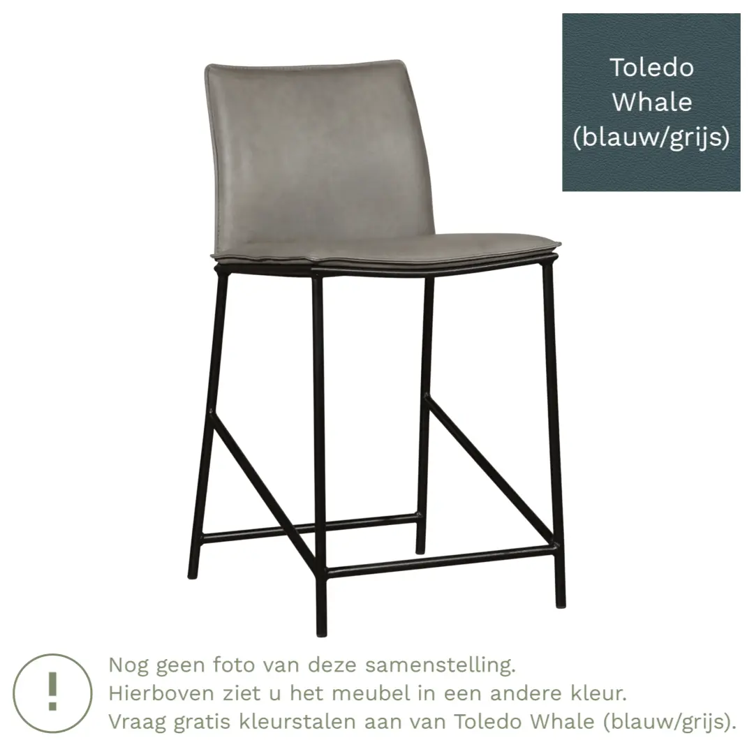 afbeelding van Leren barkruk Favor laag - Poten staal rond zwart