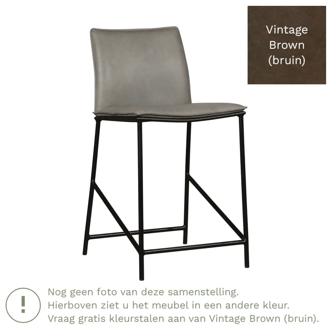 afbeelding van Leren barkruk Favor laag - Poten staal rond zwart