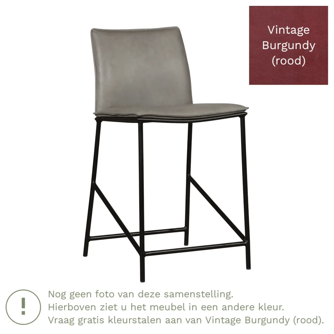 afbeelding van Leren barkruk Favor laag - Poten staal rond zwart