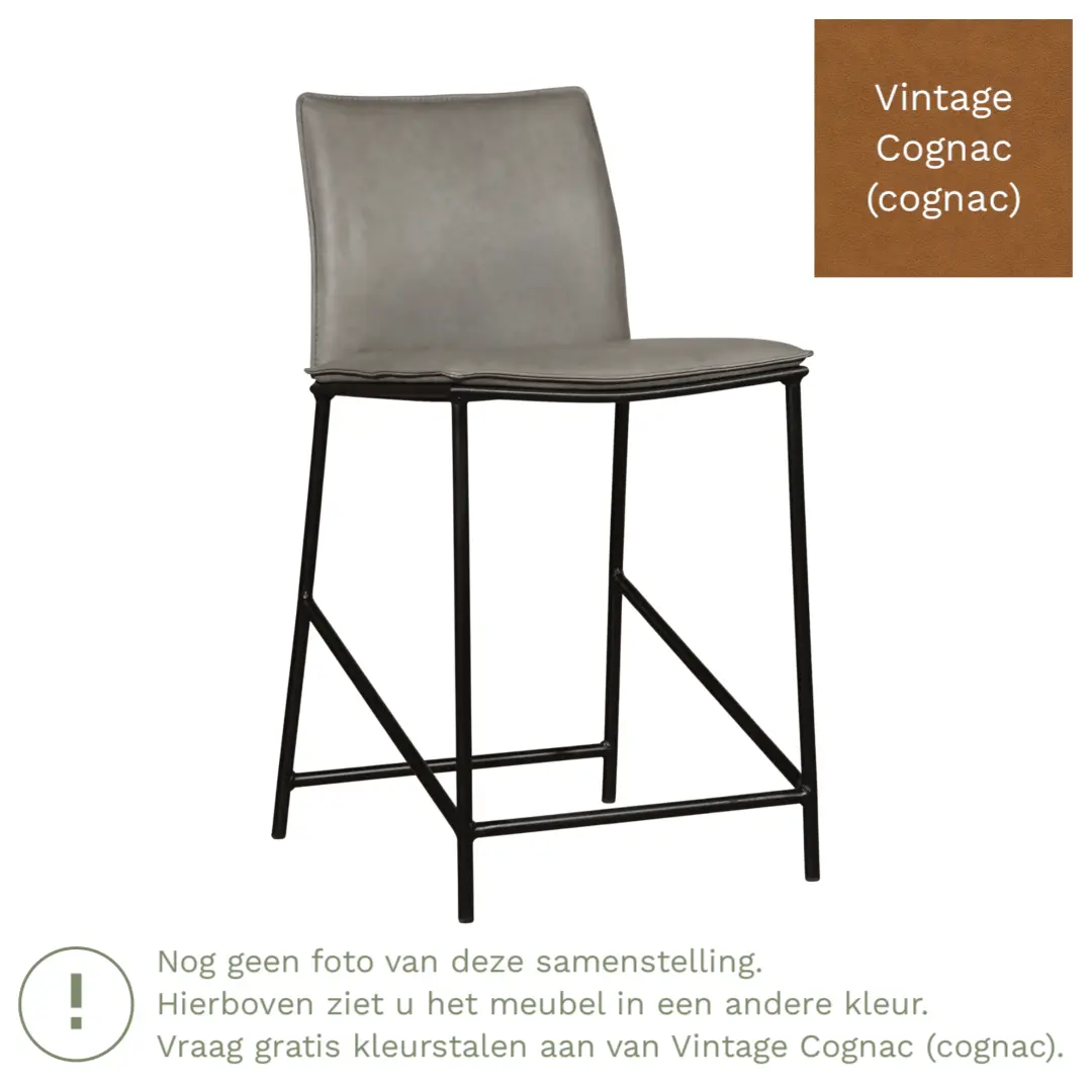 afbeelding van Leren barkruk Favor laag - Poten staal rond zwart