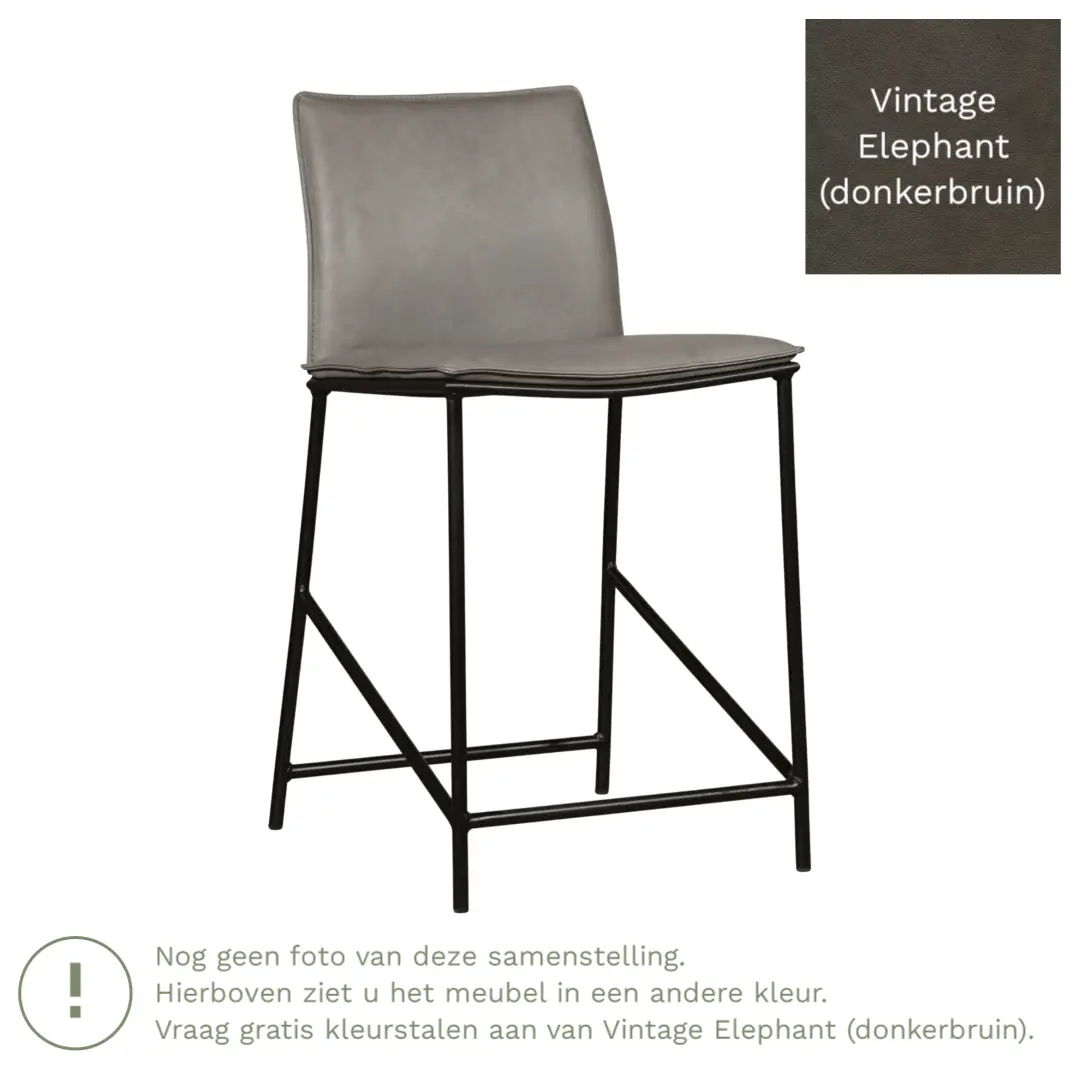 afbeelding van Leren barkruk Favor laag - Poten staal rond zwart