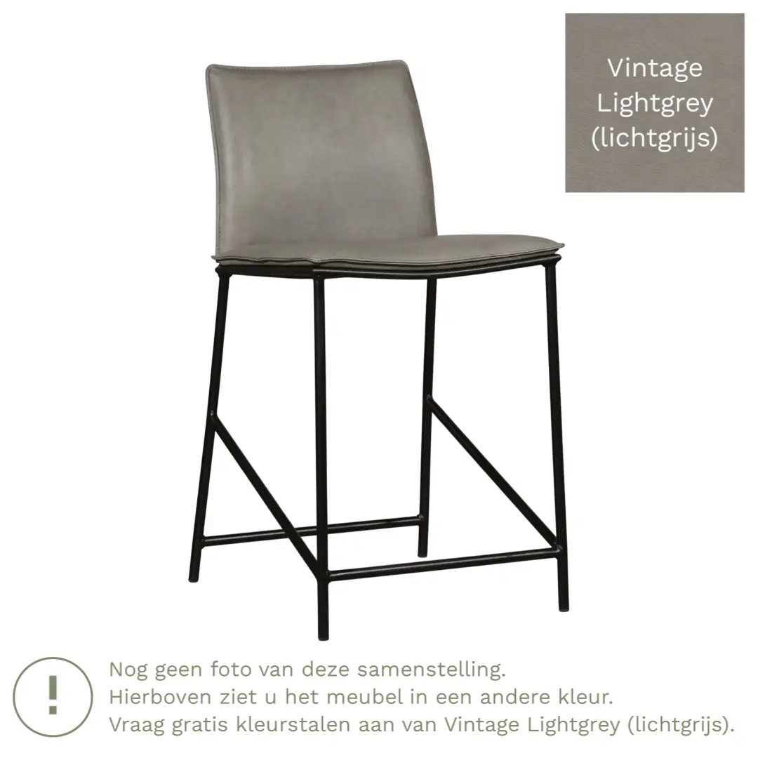 afbeelding van Leren barkruk Favor laag - Poten staal rond zwart