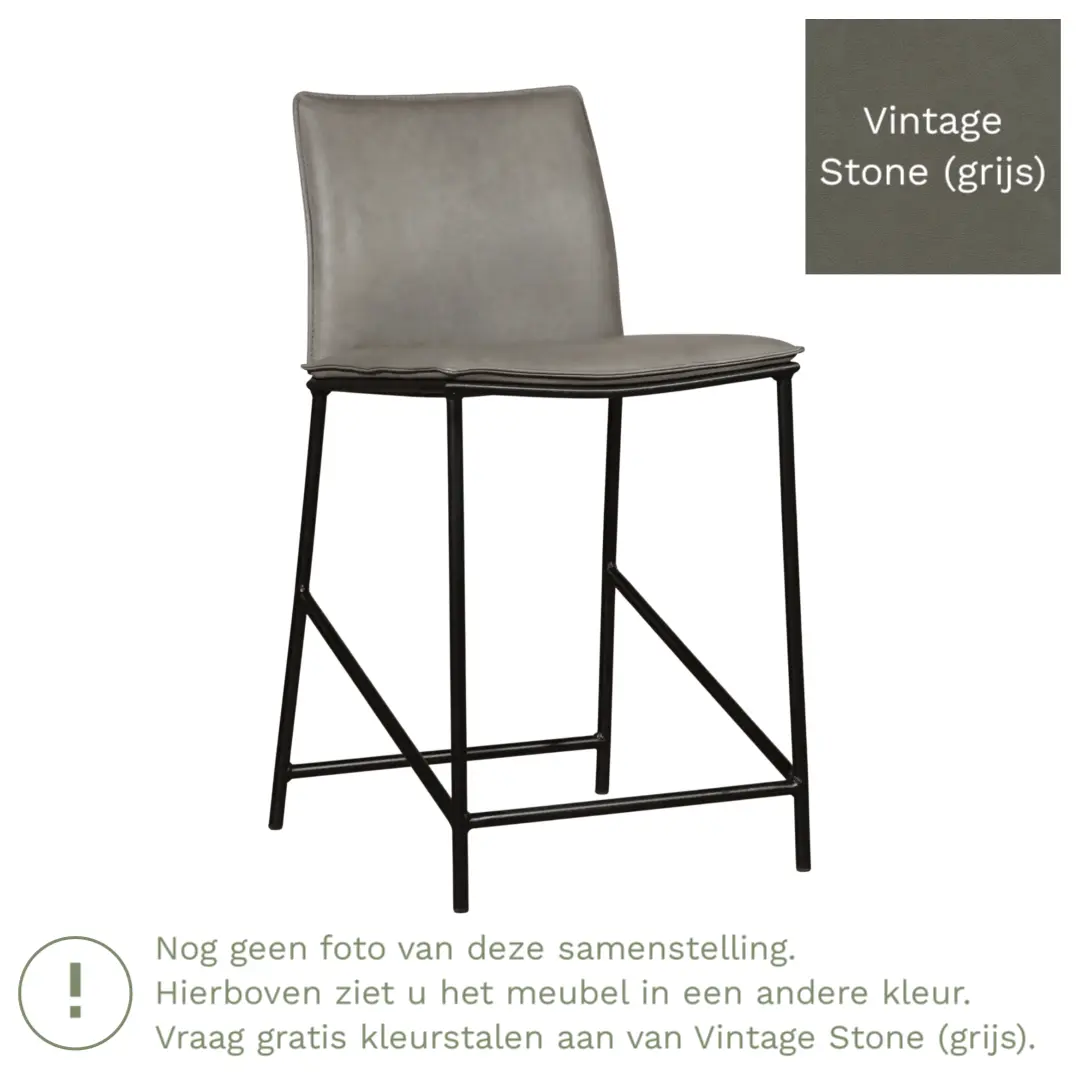 afbeelding van Leren barkruk Favor laag - Poten staal rond zwart