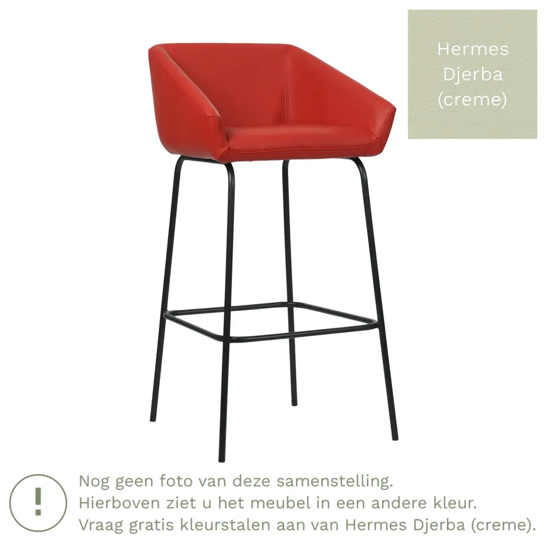 afbeelding van Leren barkruk Have hoog - Hermes Djerba (crème)