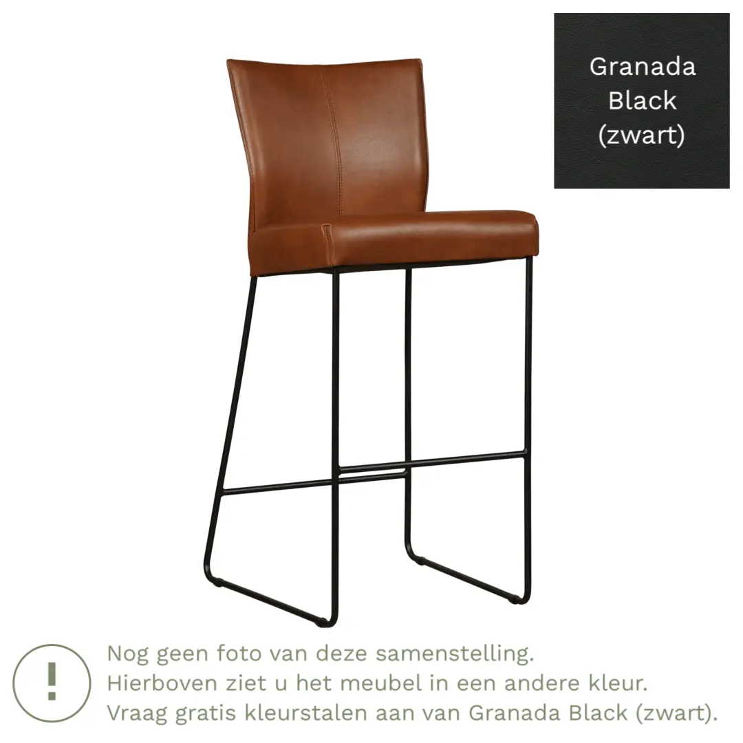 afbeelding van Leren barkruk Mate hoog - Granada Black (zwart)