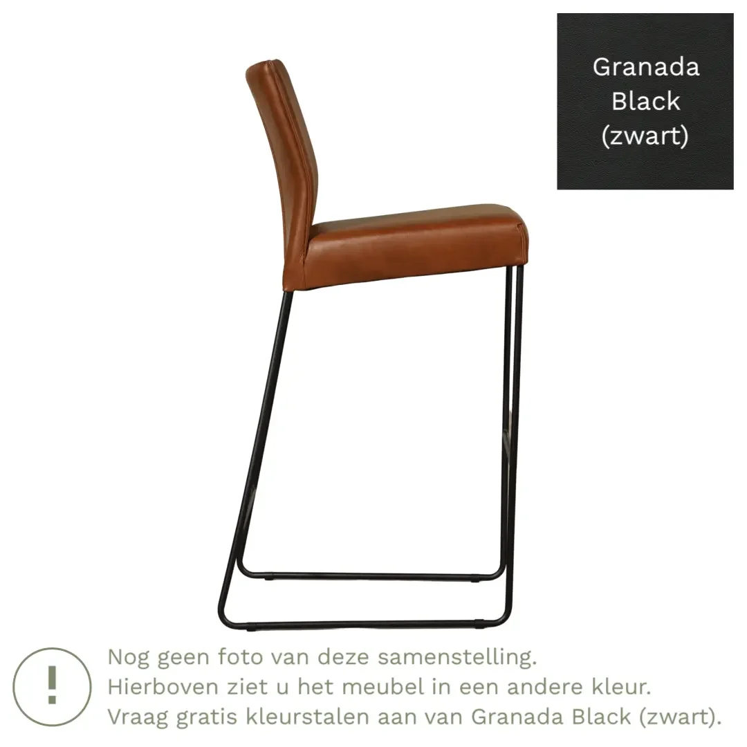 afbeelding van Leren barkruk Mate hoog - Granada Black (zwart)