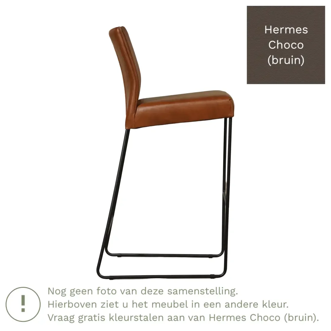 afbeelding van Leren barkruk Mate hoog - Hermes Choco (bruin)