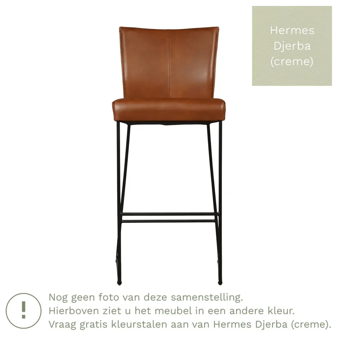 afbeelding van Leren barkruk Mate hoog - Hermes Djerba (crème)