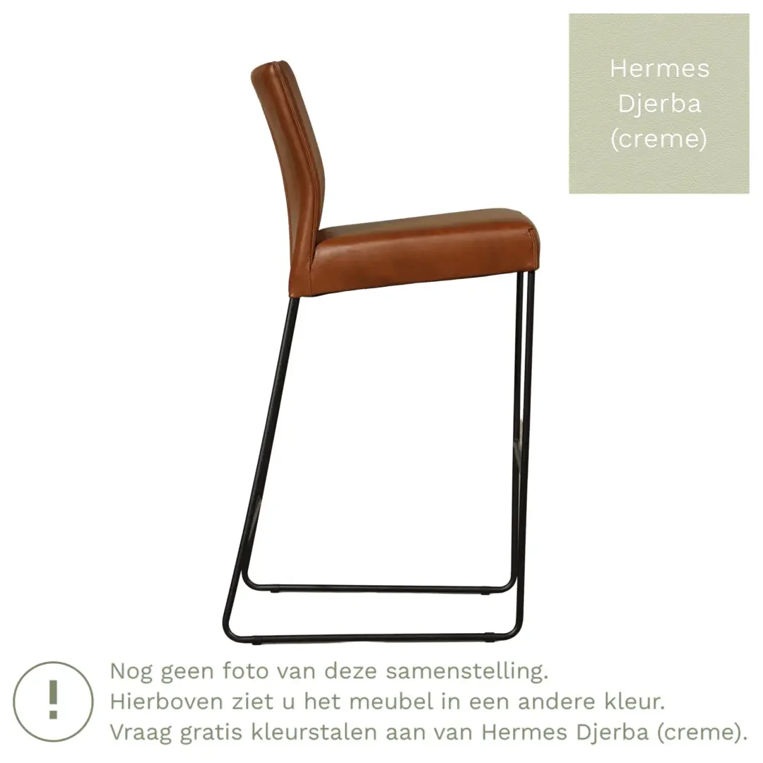 afbeelding van Leren barkruk Mate hoog - Hermes Djerba (crème)