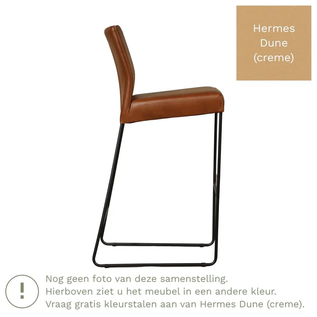 afbeelding van Leren barkruk Mate hoog - Hermes Dune (crème)