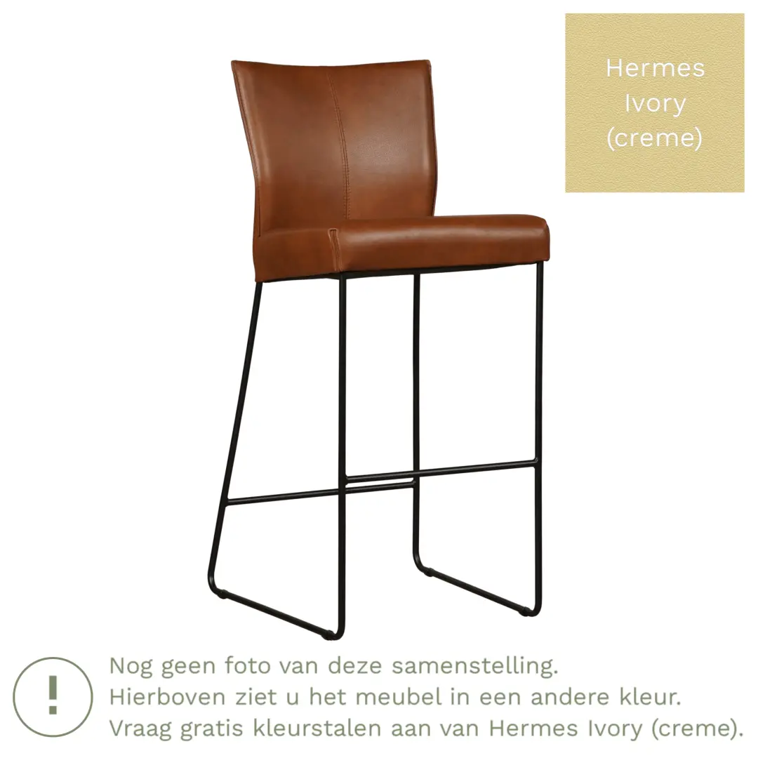 afbeelding van Leren barkruk Mate hoog - Hermes Ivory (crème)