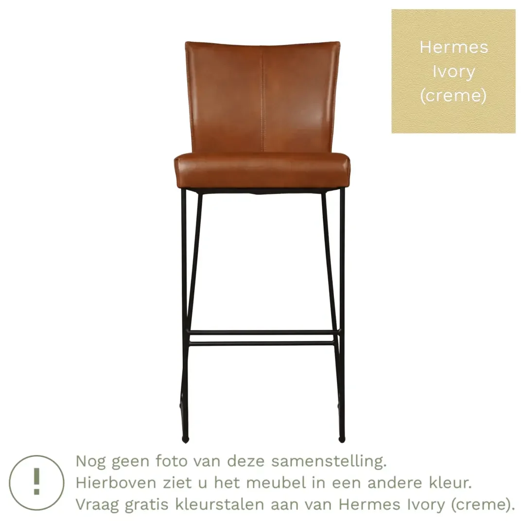 afbeelding van Leren barkruk Mate hoog - Hermes Ivory (crème)