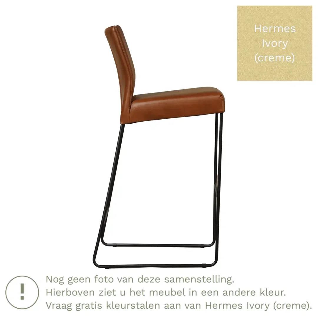 afbeelding van Leren barkruk Mate hoog - Hermes Ivory (crème)