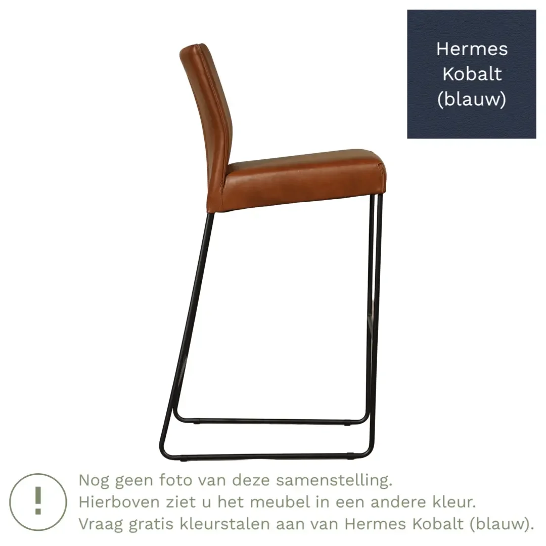 afbeelding van Leren barkruk Mate hoog - Hermes Kobalt (blauw)