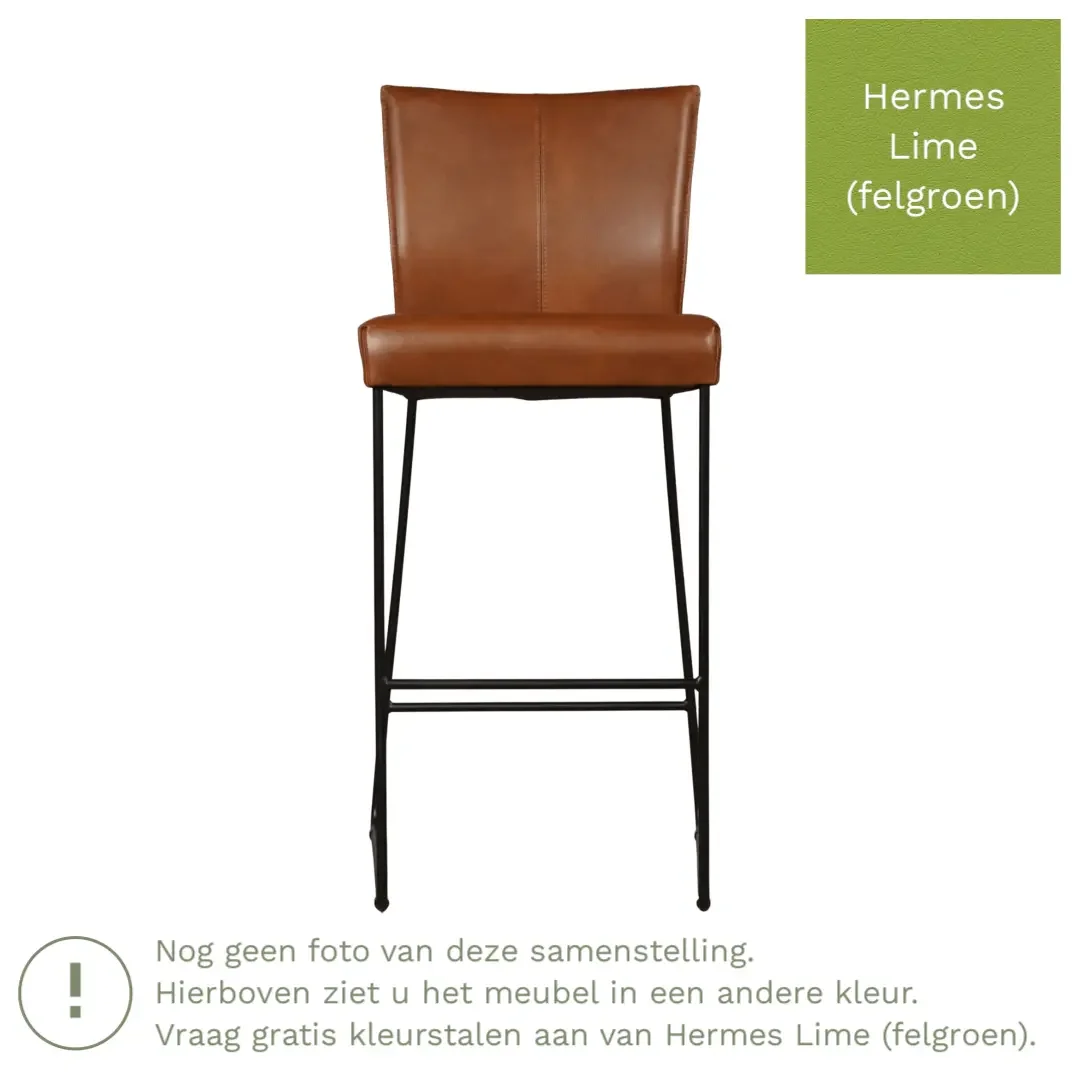 afbeelding van Leren barkruk Mate hoog - Hermes Lime (felgroen)