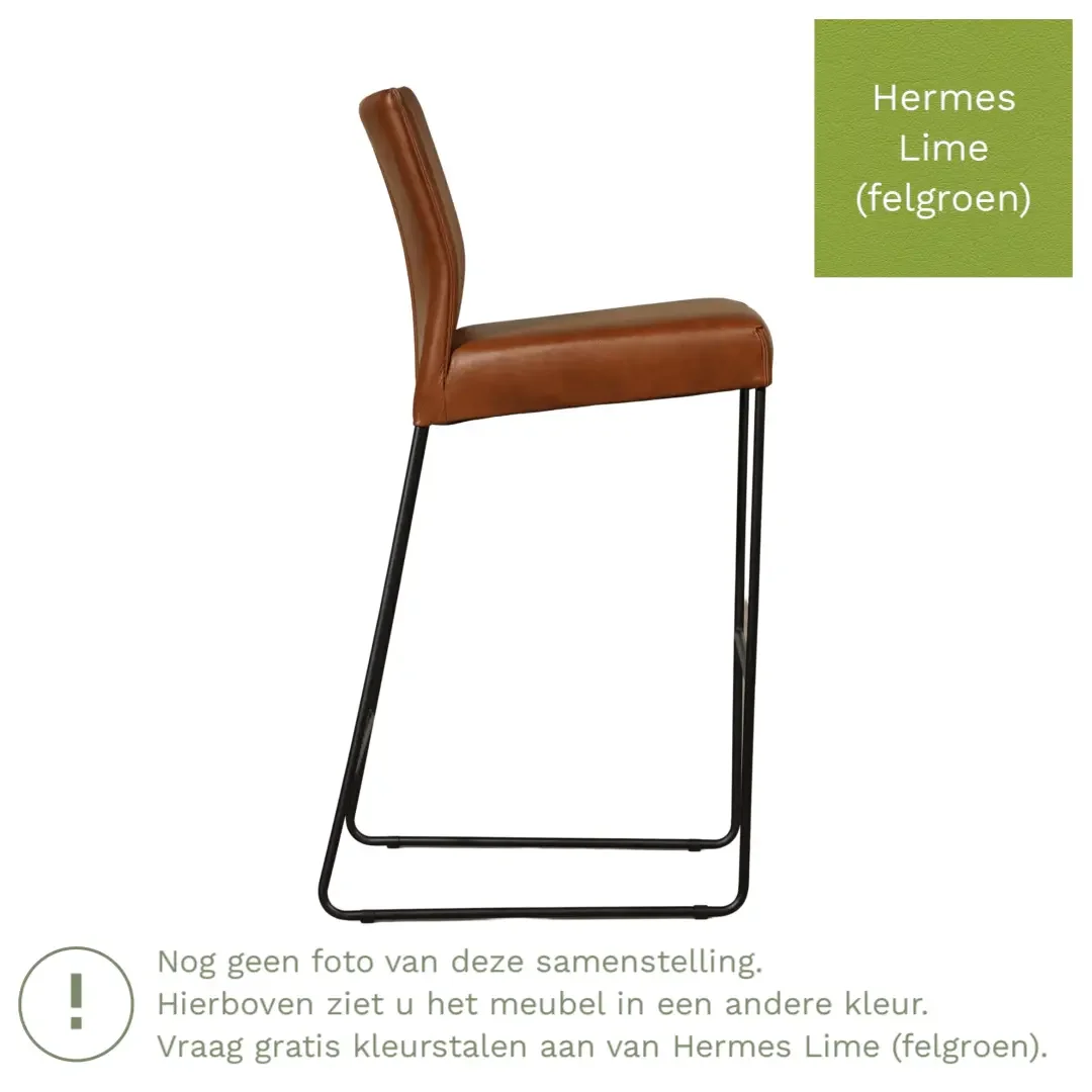 afbeelding van Leren barkruk Mate hoog - Hermes Lime (felgroen)
