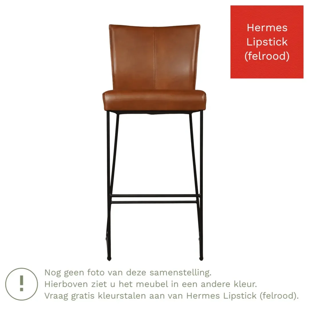 afbeelding van Leren barkruk Mate hoog - Hermes Lipstick (felrood)