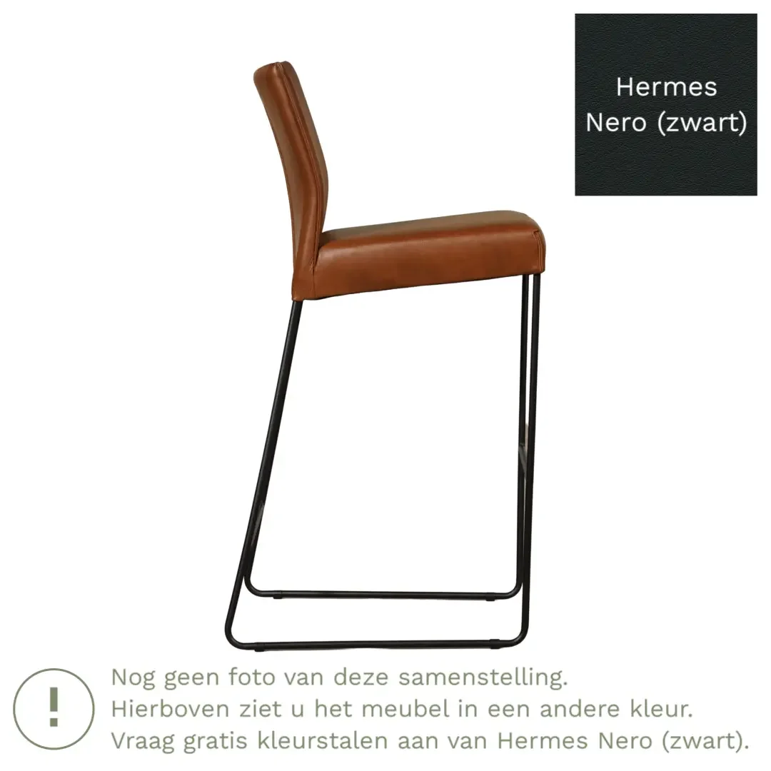 afbeelding van Leren barkruk Mate hoog - Hermes Nero (zwart)