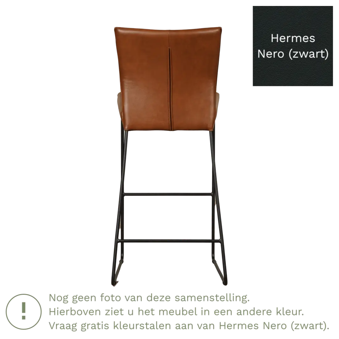 afbeelding van Leren barkruk Mate hoog - Hermes Nero (zwart)