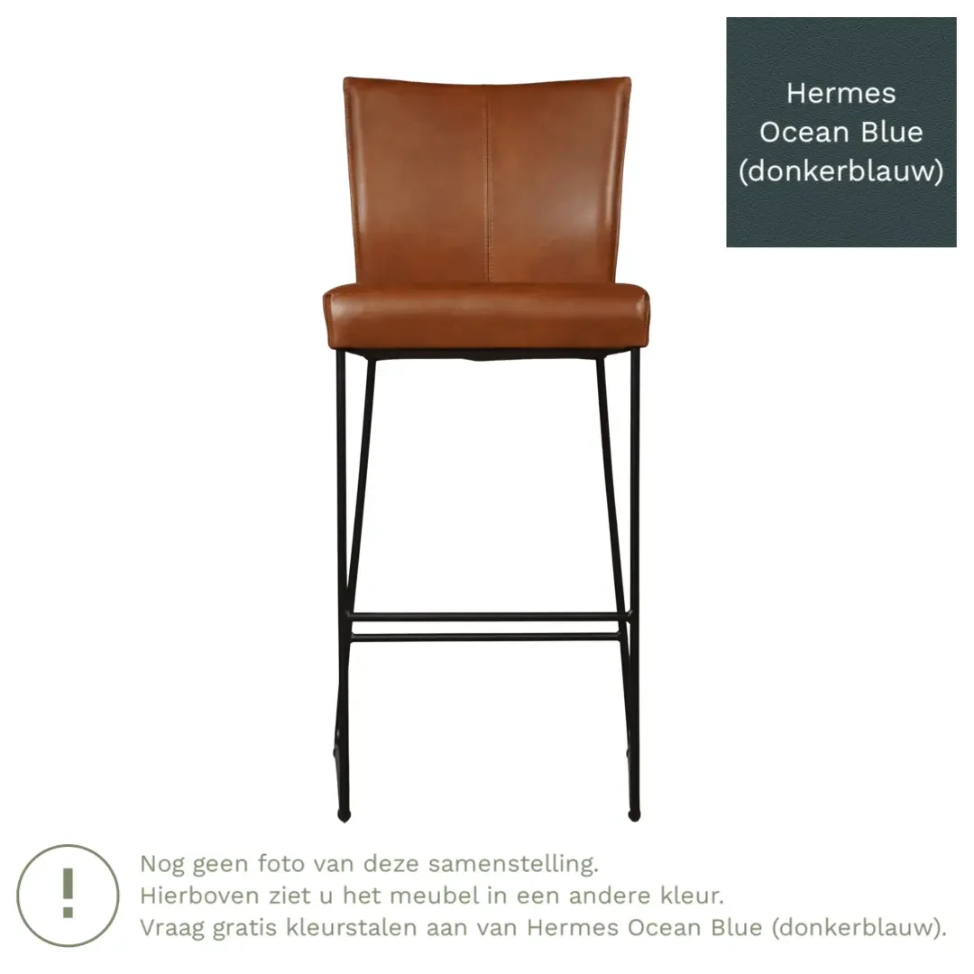 afbeelding van Leren barkruk Mate hoog - Hermes Ocean Blue (donkerblauw)