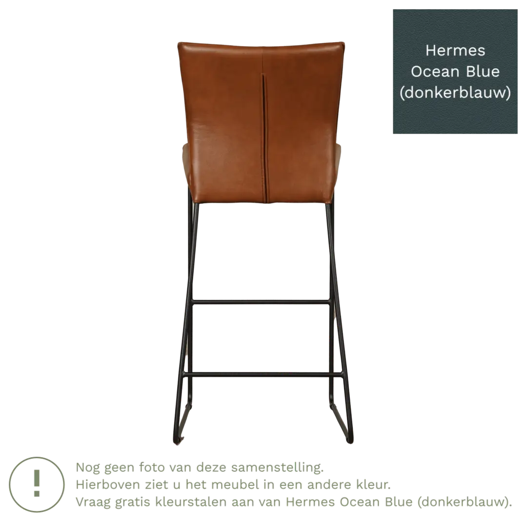 afbeelding van Leren barkruk Mate hoog - Hermes Ocean Blue (donkerblauw)