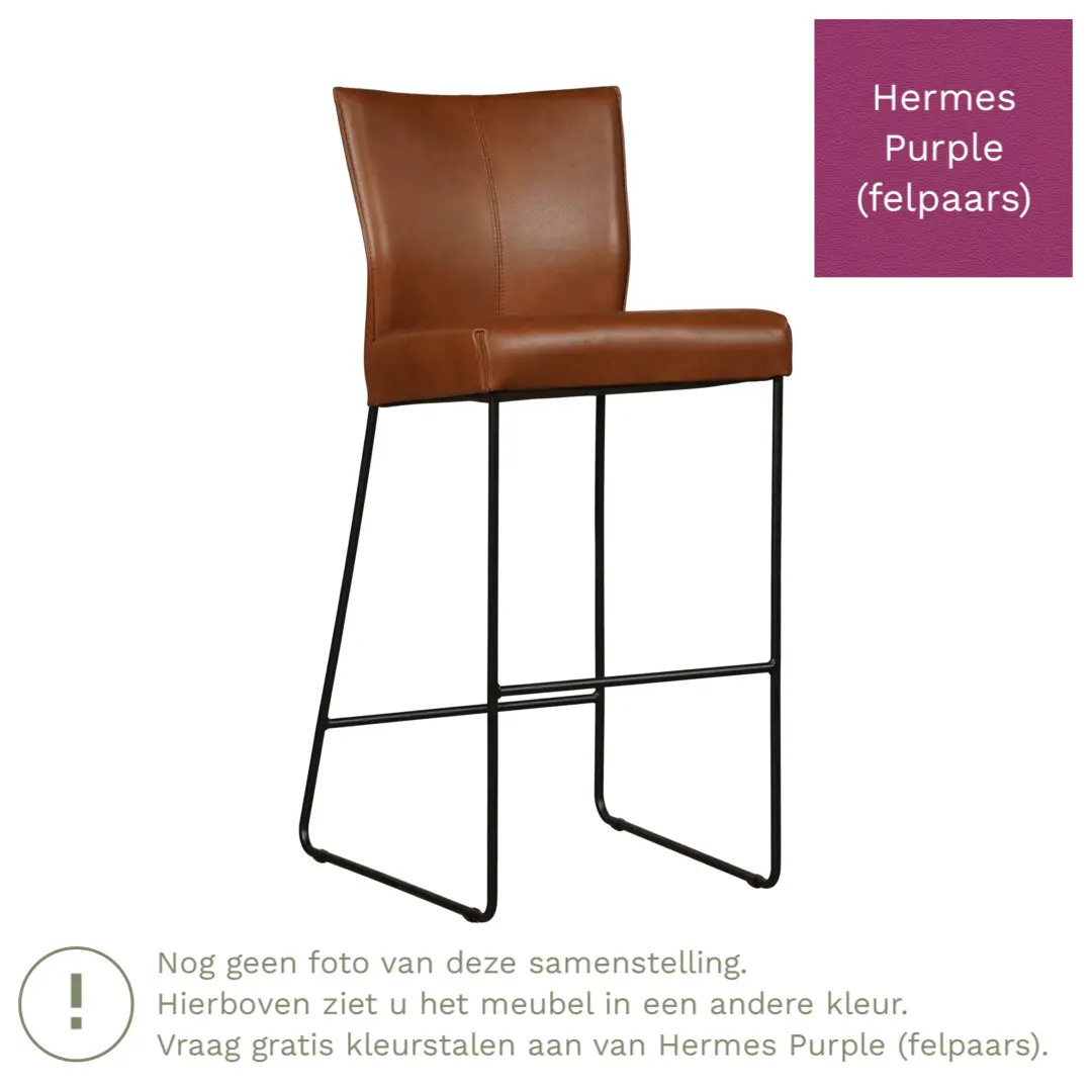 afbeelding van Leren barkruk Mate hoog - Hermes Purple (felpaars)