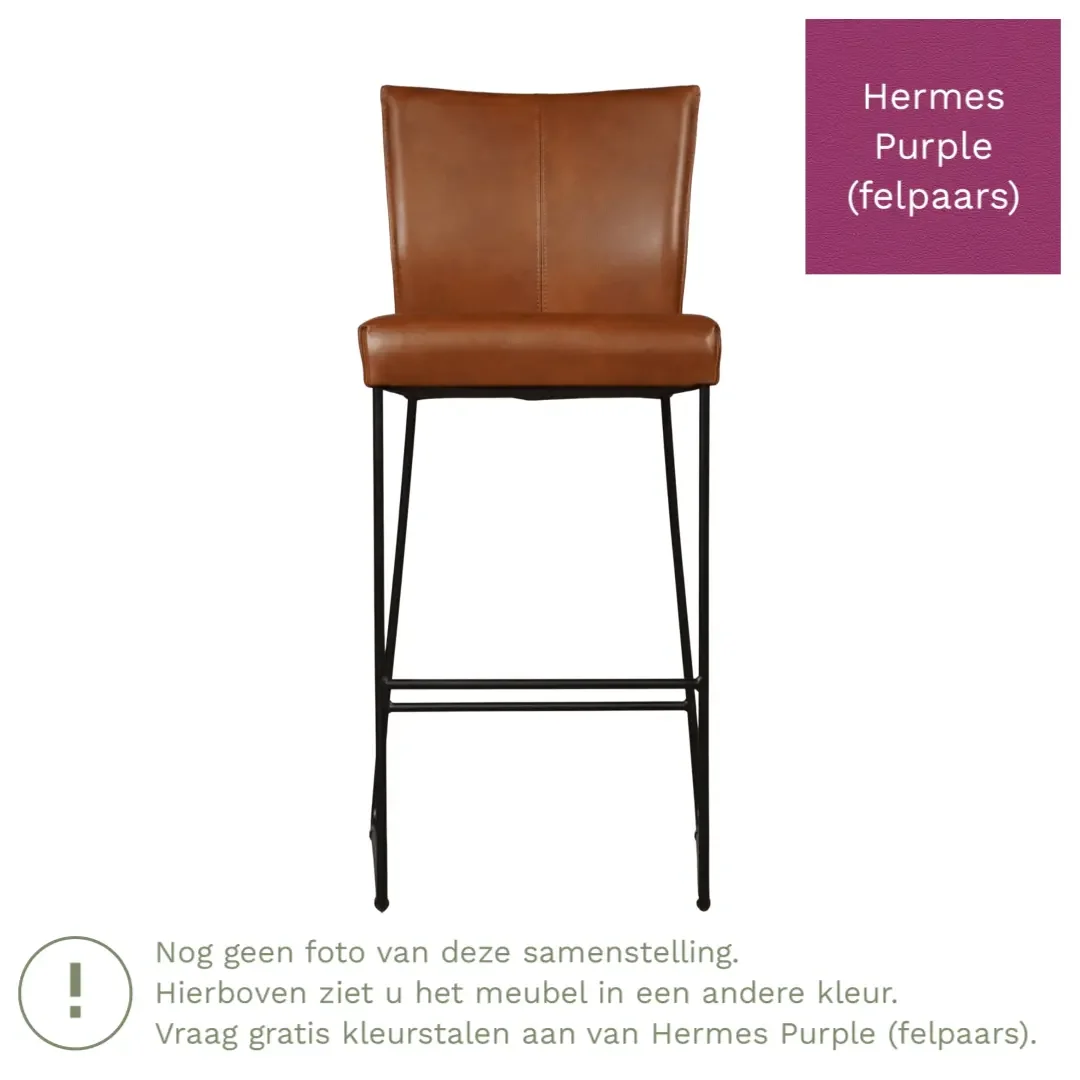 afbeelding van Leren barkruk Mate hoog - Hermes Purple (felpaars)