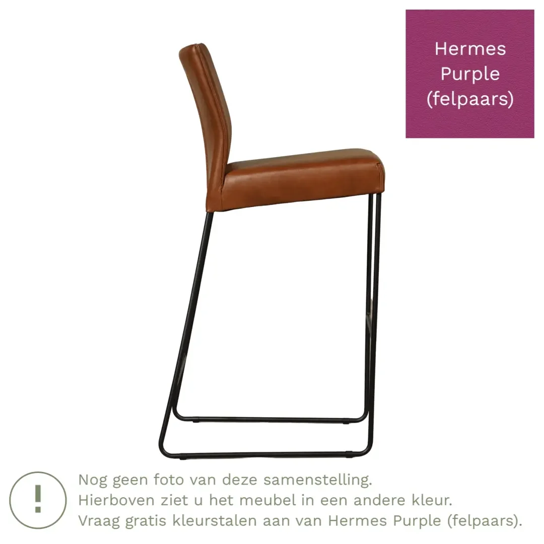 afbeelding van Leren barkruk Mate hoog - Hermes Purple (felpaars)