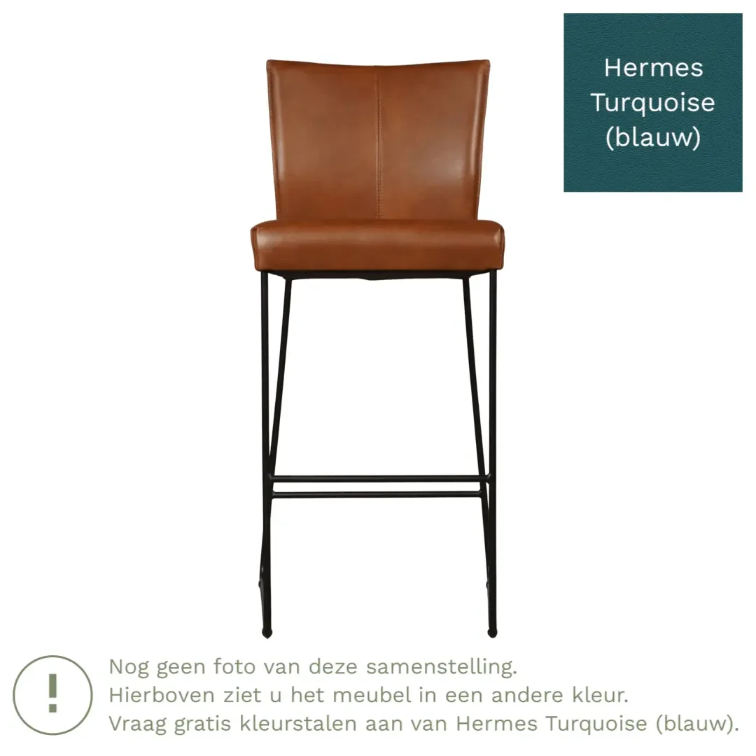 afbeelding van Leren barkruk Mate hoog - Hermes Turquoise (blauw)