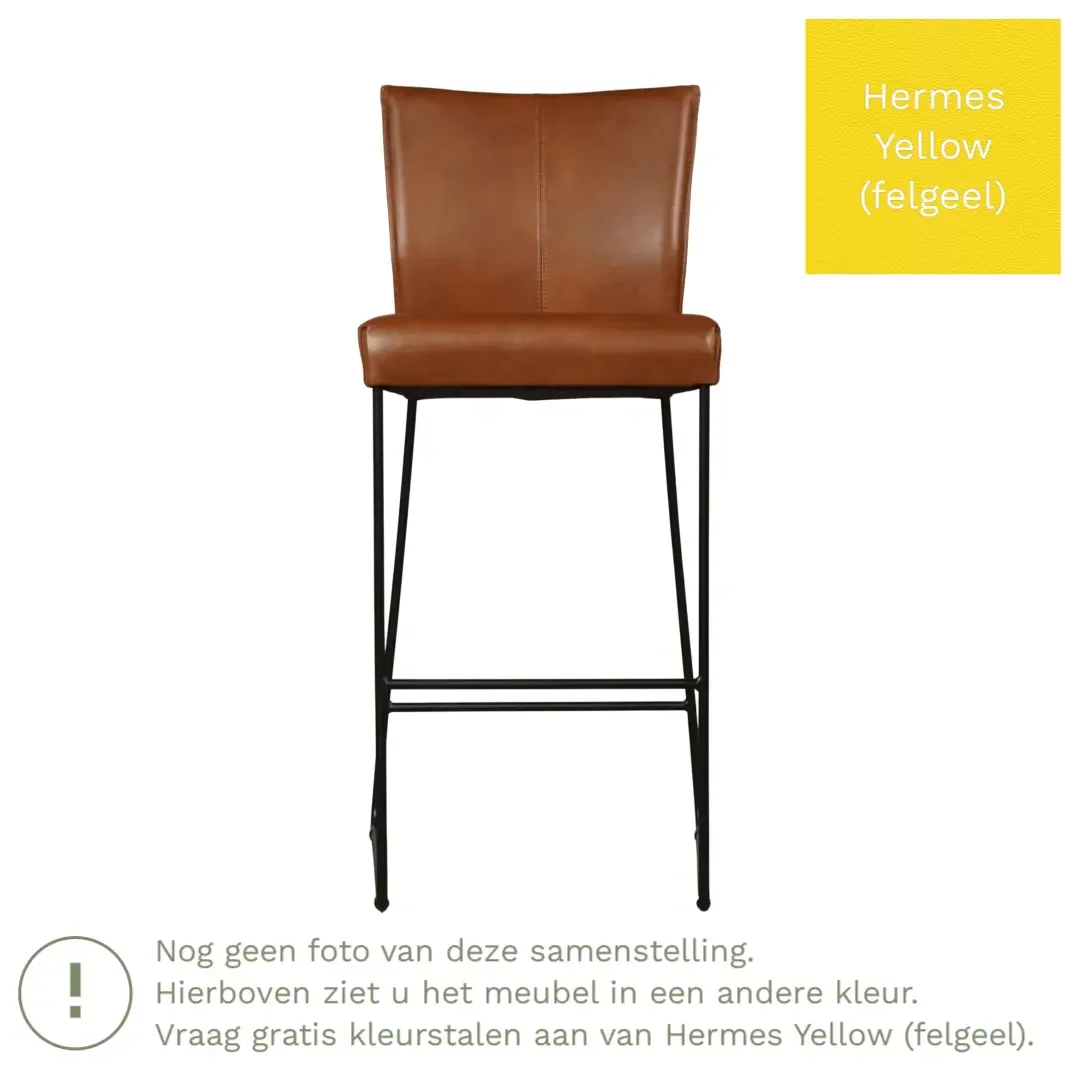 afbeelding van Leren barkruk Mate hoog - Hermes Yellow (felgeel)