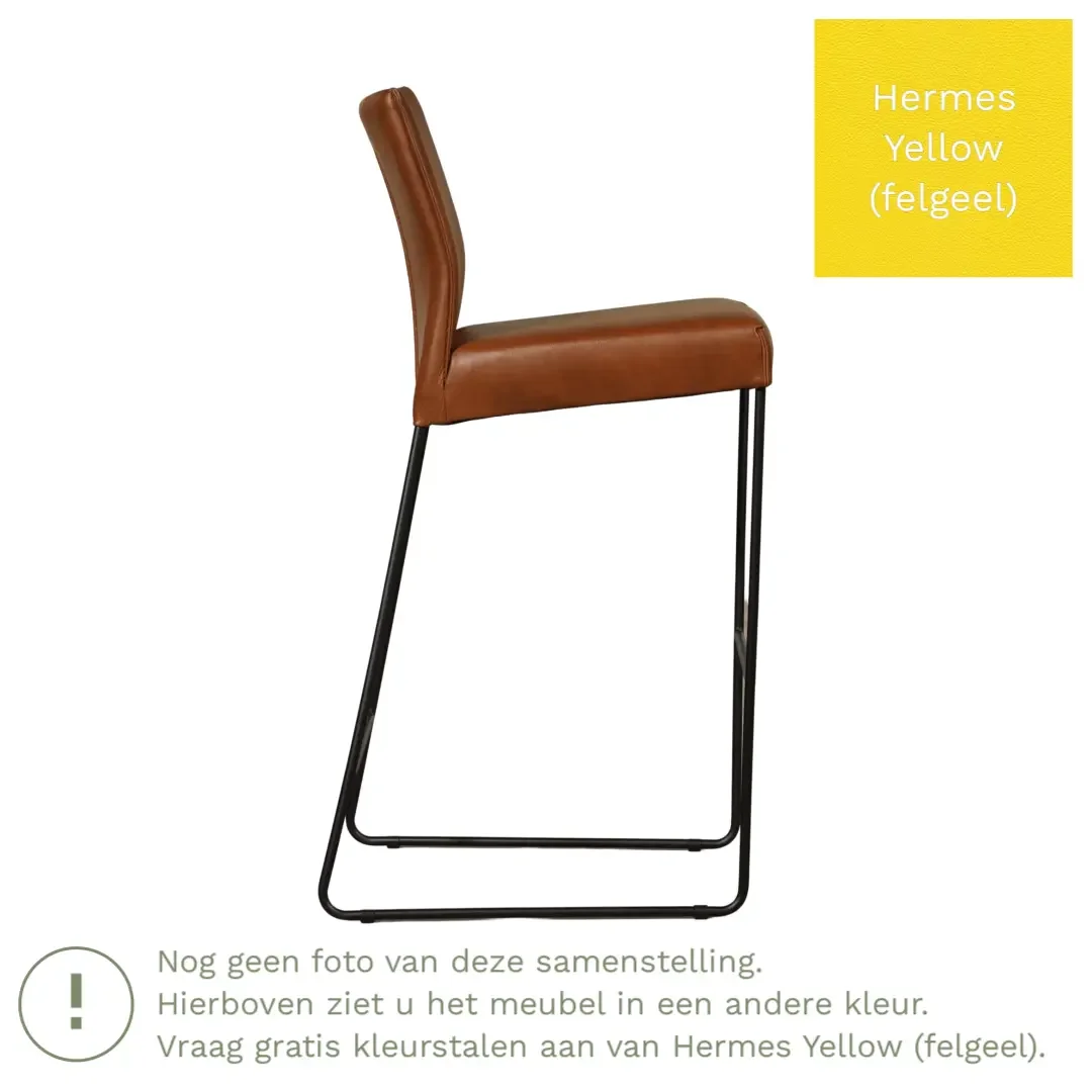 afbeelding van Leren barkruk Mate hoog - Hermes Yellow (felgeel)