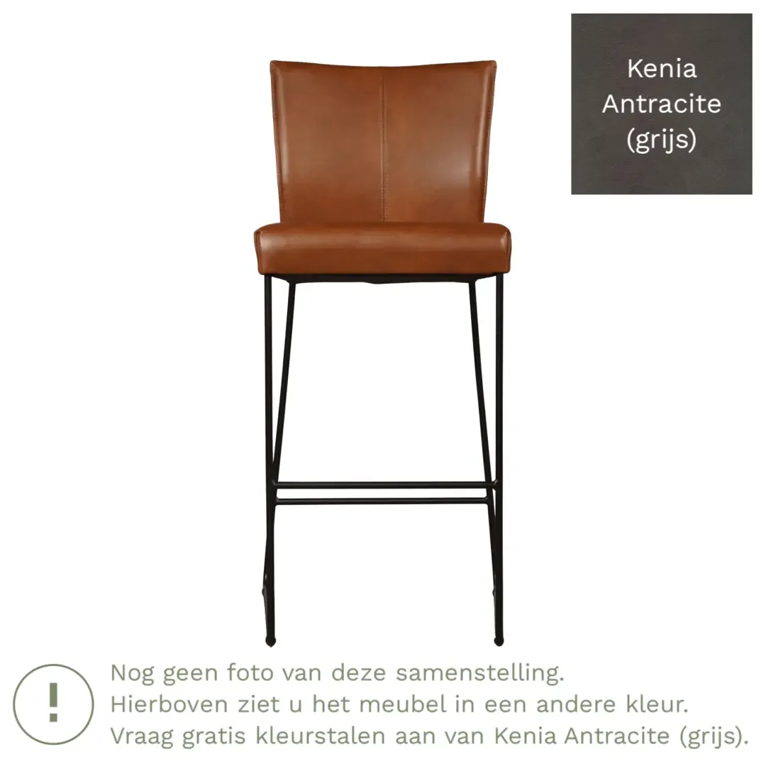 afbeelding van Leren barkruk Mate hoog - Kenia Antracite (grijs)