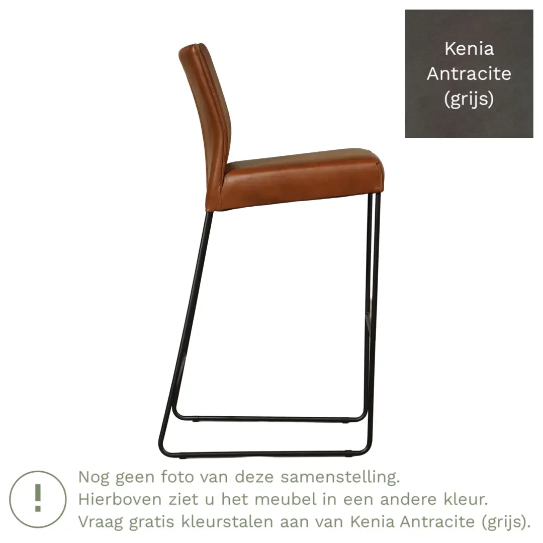 afbeelding van Leren barkruk Mate hoog - Kenia Antracite (grijs)