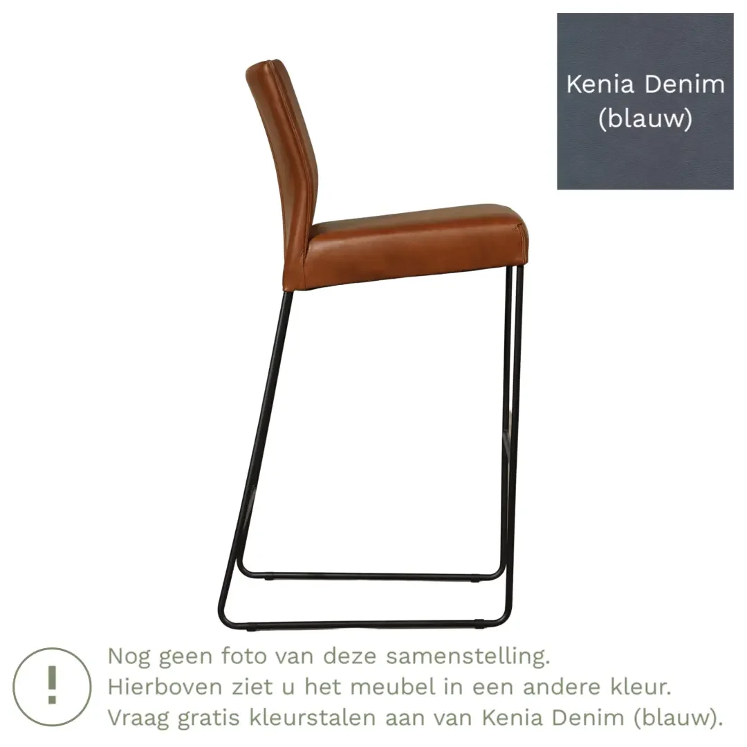 afbeelding van Leren barkruk Mate hoog - Kenia Denim (blauw)