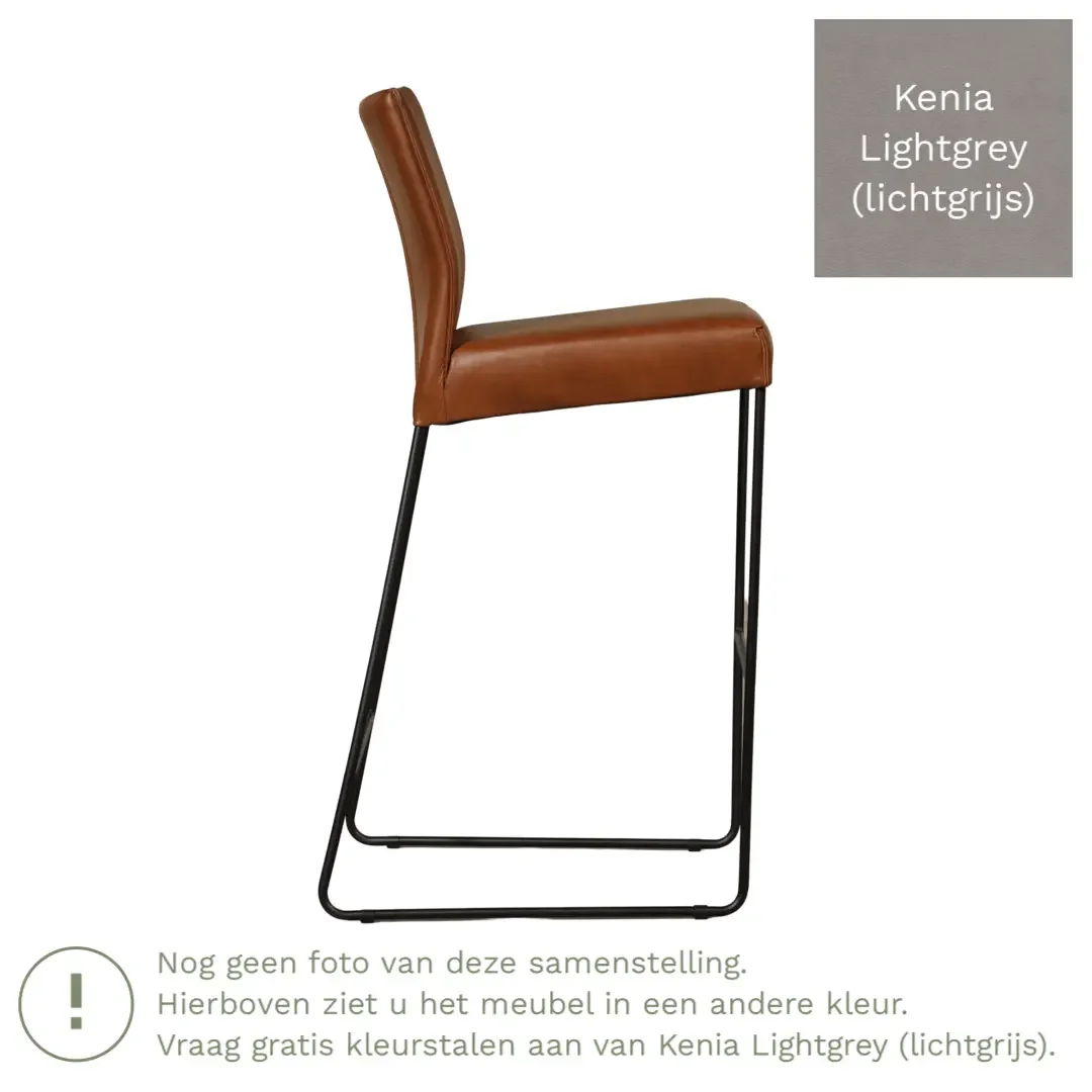 afbeelding van Leren barkruk Mate hoog - Kenia Lightgrey (lichtgrijs)