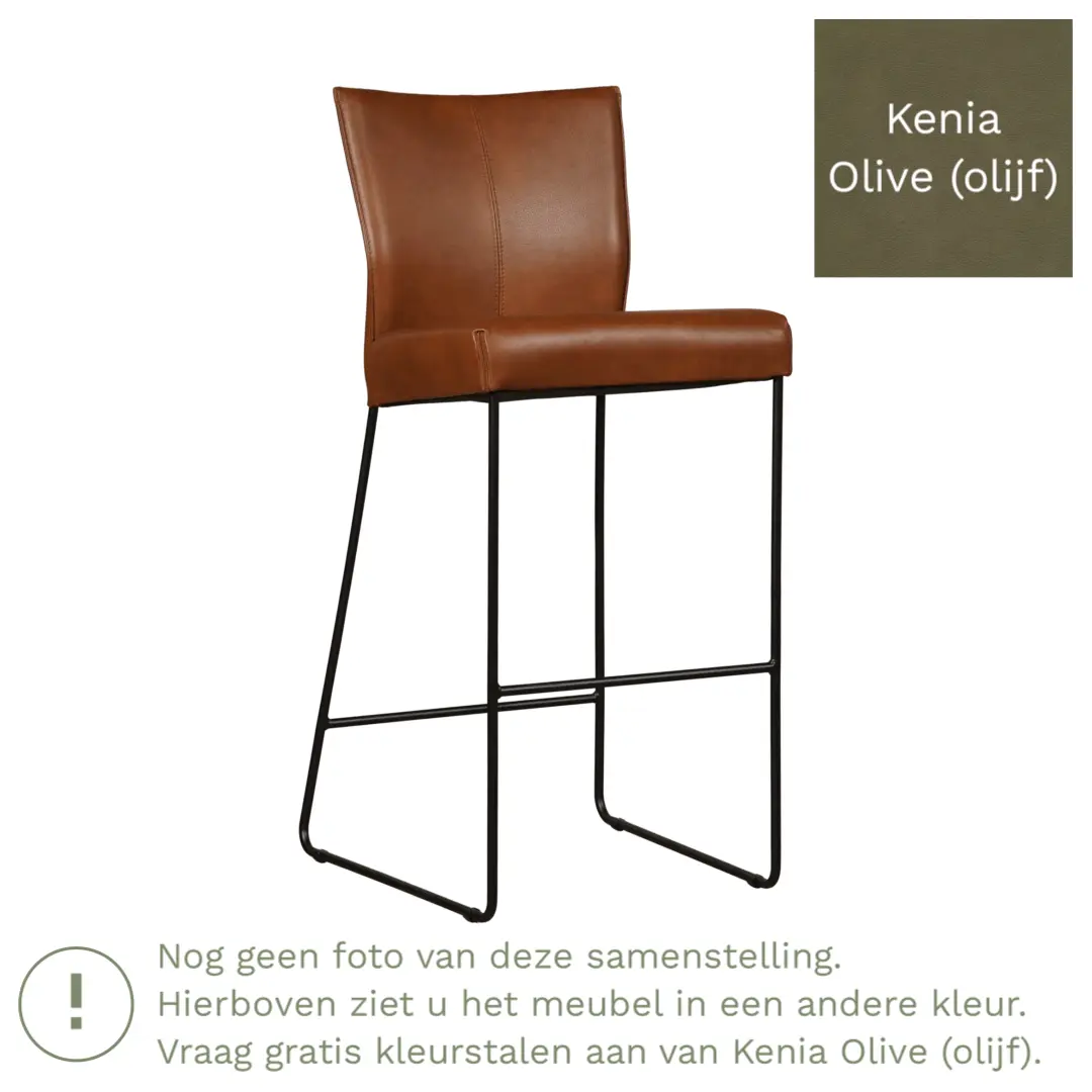 afbeelding van Leren barkruk Mate hoog - Kenia Olive (olijf)