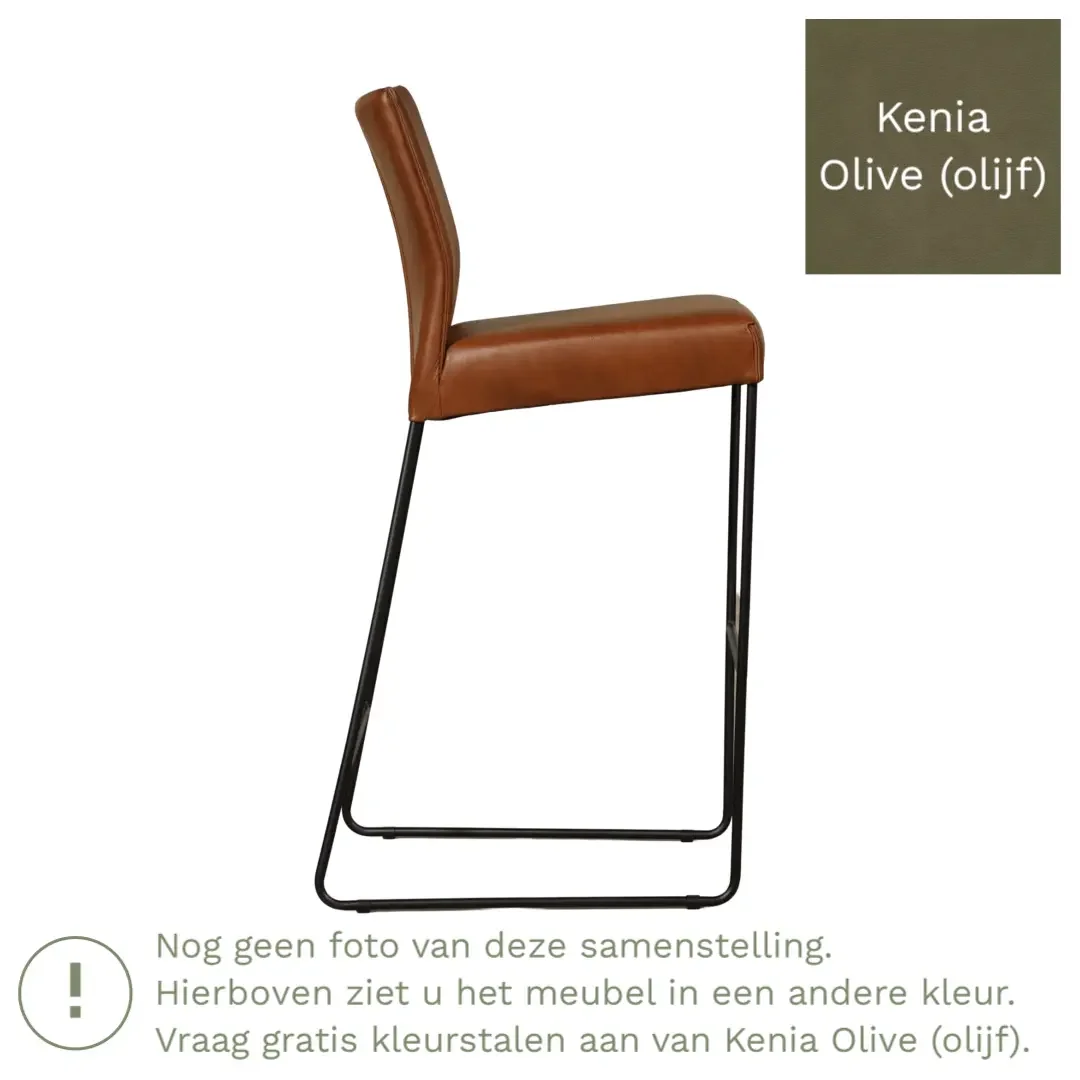 afbeelding van Leren barkruk Mate hoog - Kenia Olive (olijf)