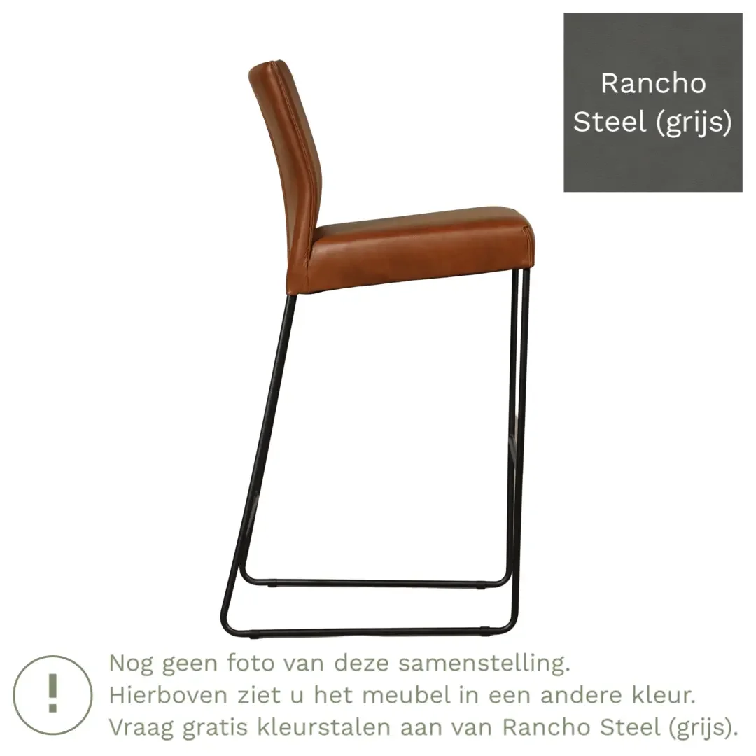 afbeelding van Leren barkruk Mate hoog - Rancho Steel (grijs)