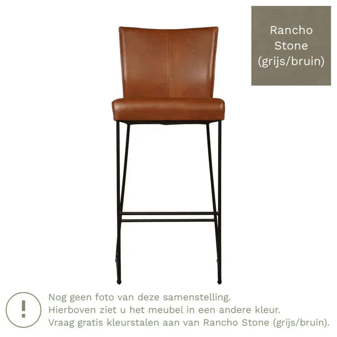 afbeelding van Leren barkruk Mate hoog - Rancho Stone (grijs/bruin)